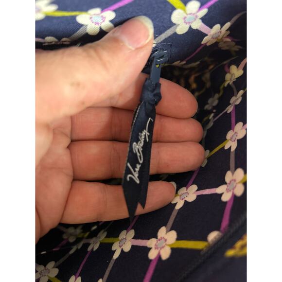 Vera Bradley Plum Petal Fabric Leather Purple Floral Tote Bag Purse Zip Designer - Picture 5 of 6